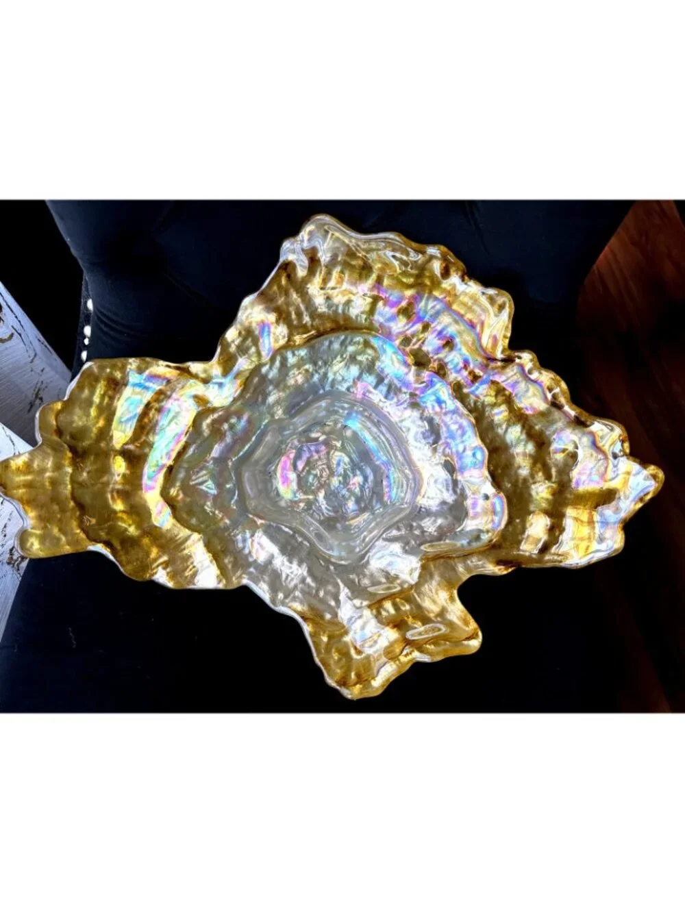 Iridescent Art Glass Freeform Amber Gold Organic Glass Sculpture Centerpiece